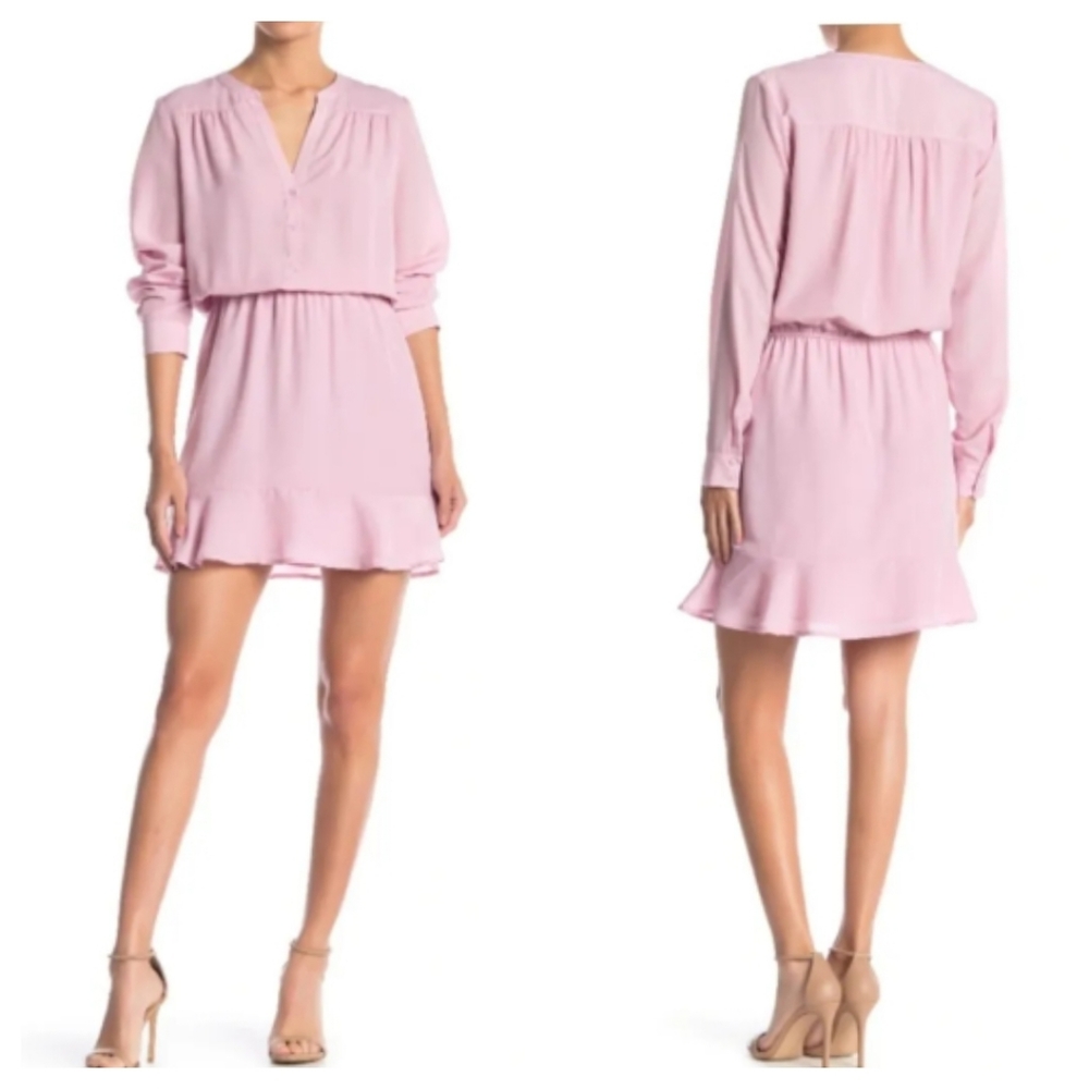 JOIE Pink Acey Long Sleeve Ruffle Hem Dress